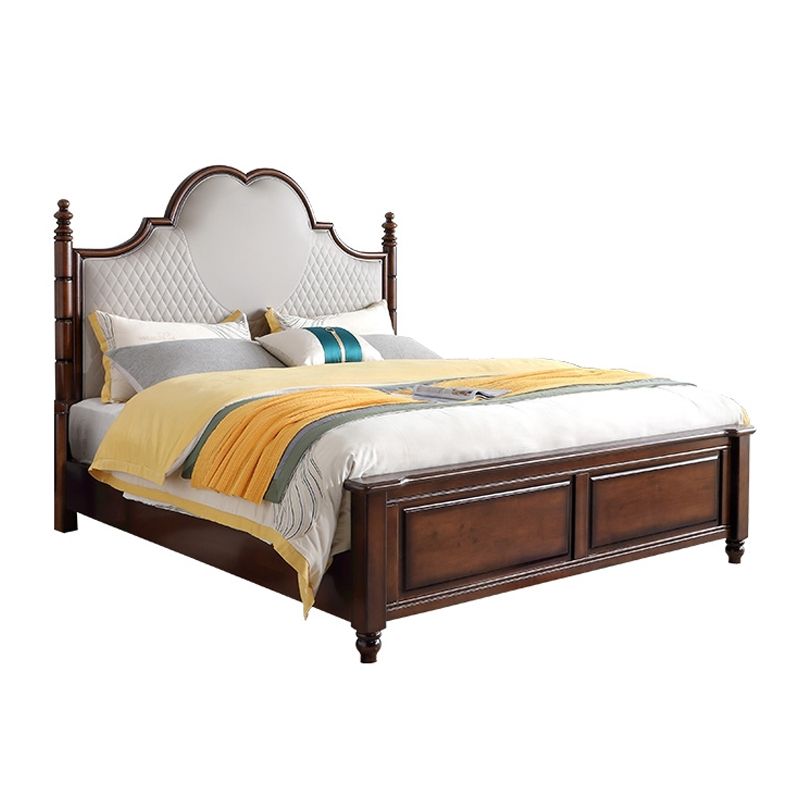 84.65 inch Wide Victorian Bed Frame Rubberwood Standard Bed with Upholstered Headboard