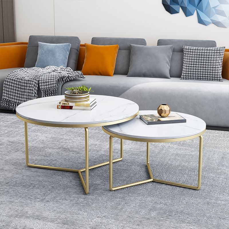 Pedestal Base Iron Coffee Table Included Round 2 Nesting Cocktail Table in Clear