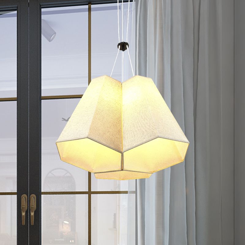 White Hexagon Pyramid Drop Pendant Modern 3 Bulbs Fabric Multi Light Ceiling Light