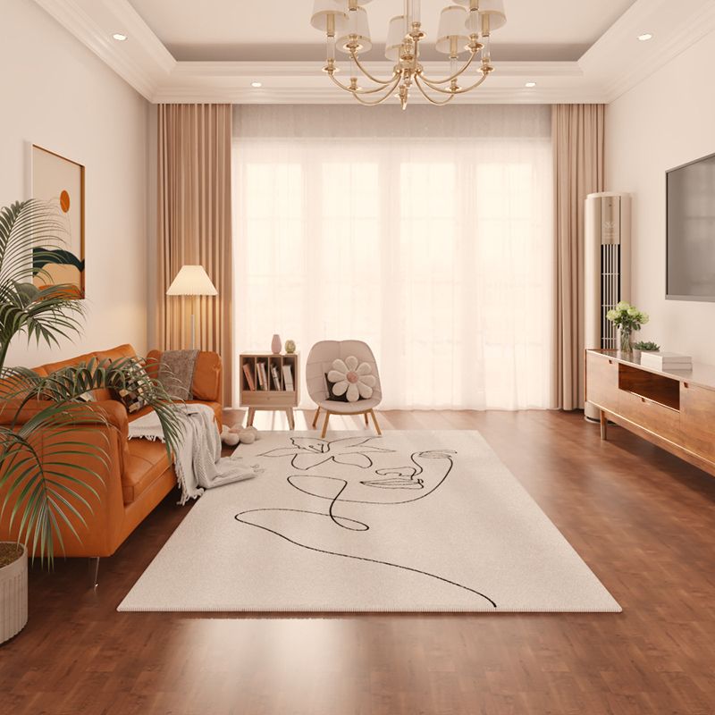 Line Art Rug Rectangle Shape Stain Resistant Rug for Home Decor