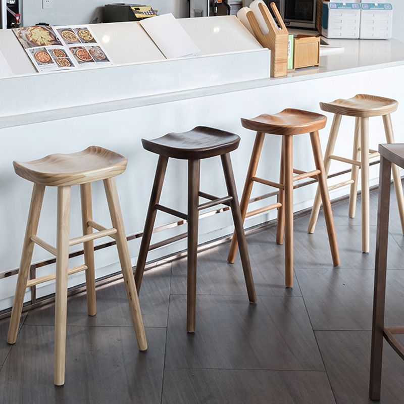 Modern Backless Counter Stool Wood Bar Stool with Pedal and Wooden Seat