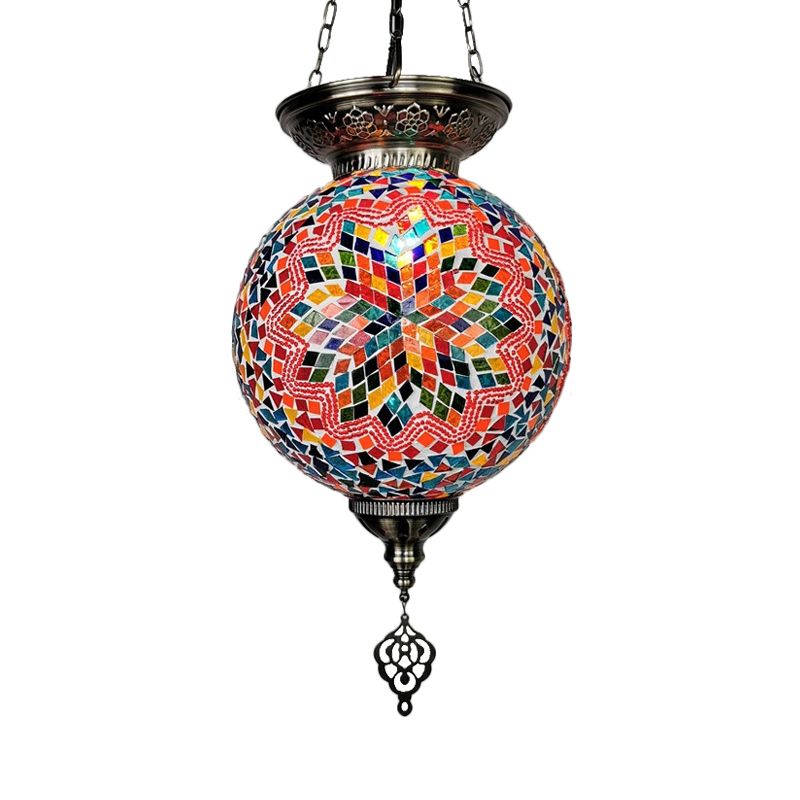 Globe Restaurant Pendant Light Kit Traditional Hand Rolled Art Glass 1 Head White/Red/Yellow Suspension Light