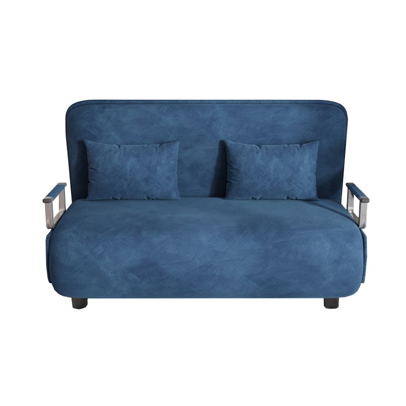 Velvet Sleeper Sofa Blue Scandinavian Foldable Sofa Bed with Pillow Back