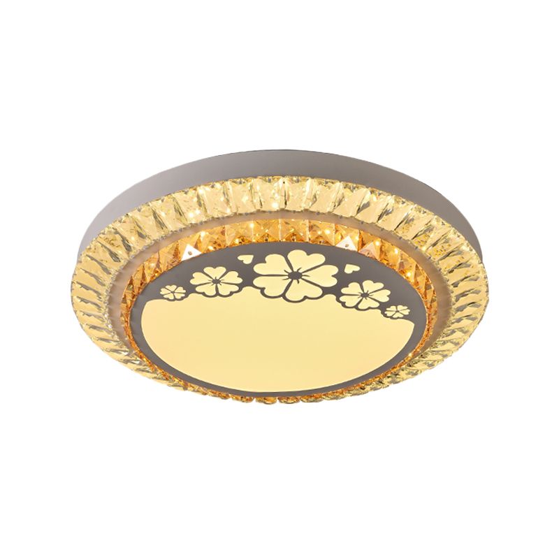 Modernist Round Ceiling Flush Mount Clear Cut Crystal LED Flush Light with Flower/Cube Pattern