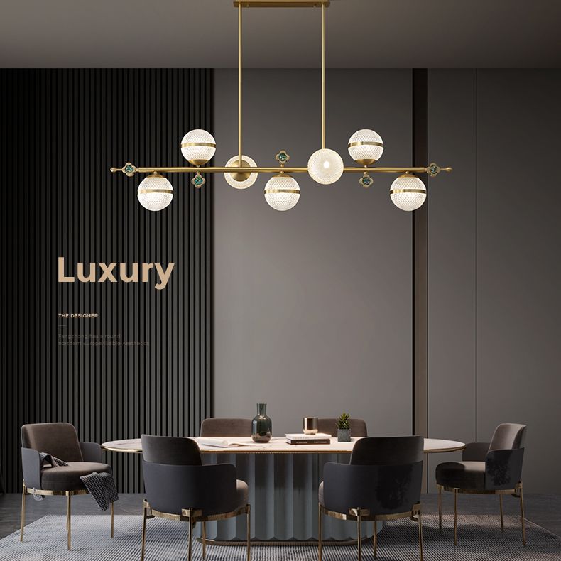Contemporary Simplicity Brushed Brass Island Light Prismatic Glass Ball Shade Brushed Brass Hanging Pendant Light for Dining Room