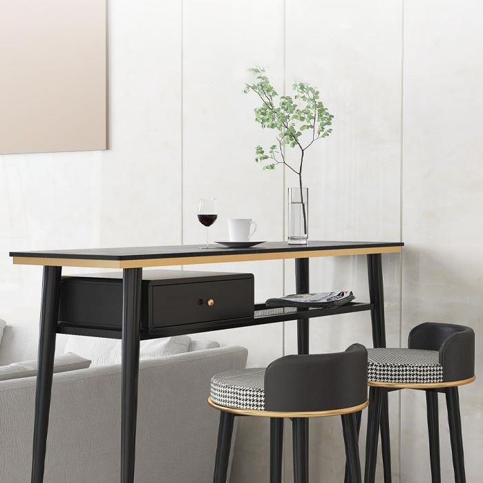 Indoor Metal Pub Set 1/3 Pcs Bar Table with Stone Top and Low Back Bar Stools