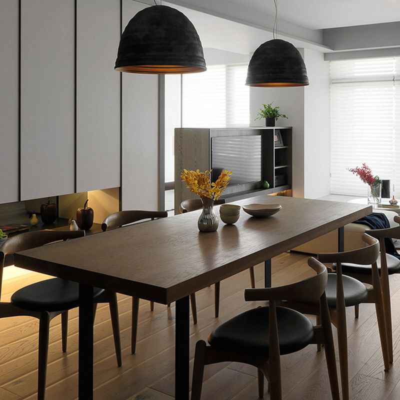 Modern Wood Top Dining Table Rectangle Solid Wood Table with Sled Base