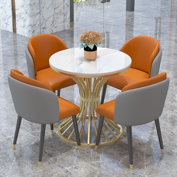 Simple Style Home Sintered Stone Dining Table Round Shape Table with Metallic Pedestal Base