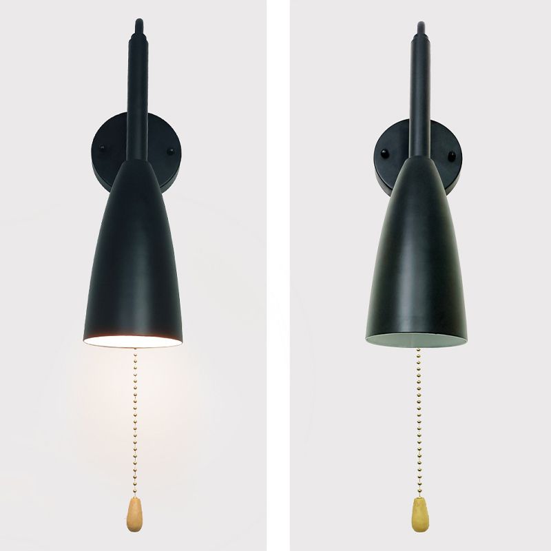 Industrial Wood Wall Sconce Cone Shape Wall Light with Metal Shade for Living Room