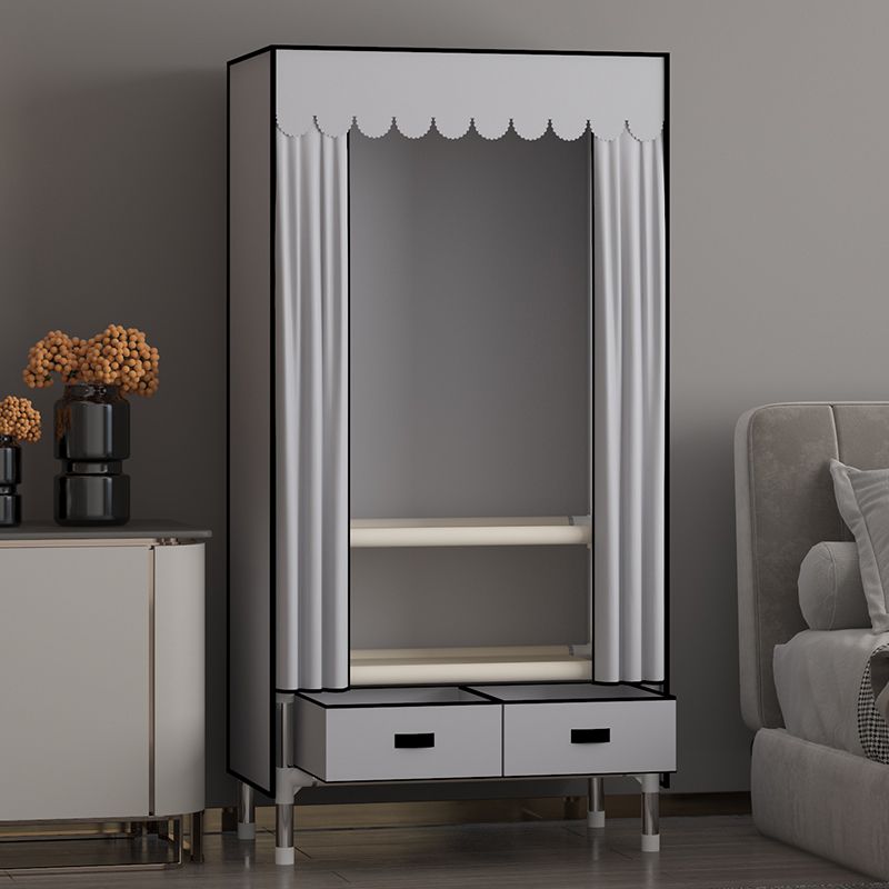 Metal Frame Wardrobe Armoire Contemporary Style Wardrobe Cabinet with Drawers