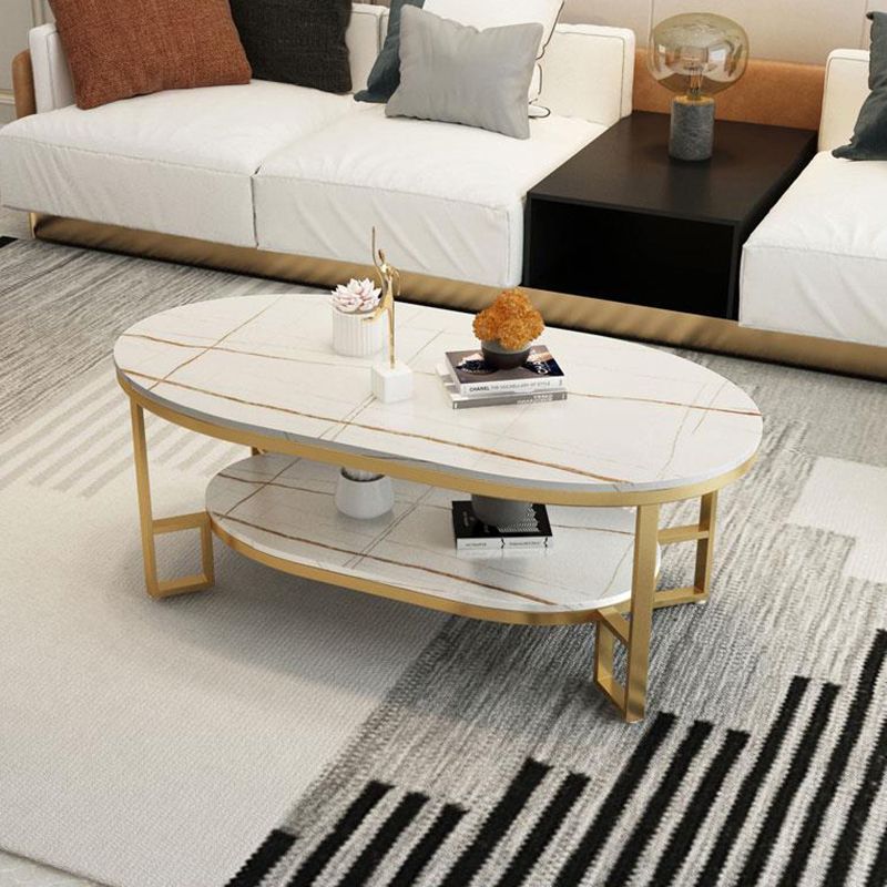 Rectangle Slate Coffee Table Abstract Coffee Cocktail Table with Shelf