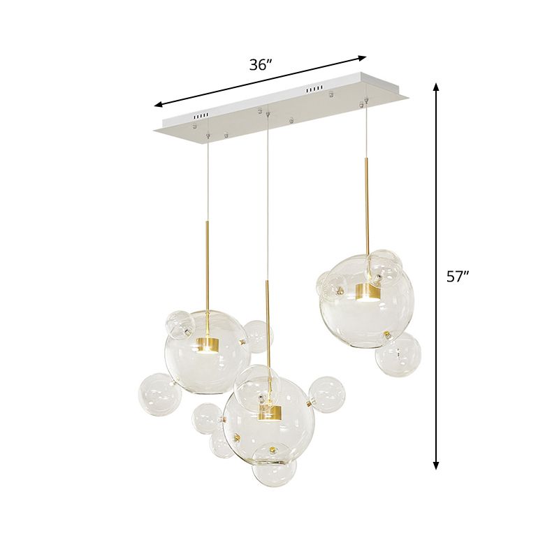 Modernist 3 Lights Down Lighting White Molecule-Shape Multi Pendant with Clear Glass Shade