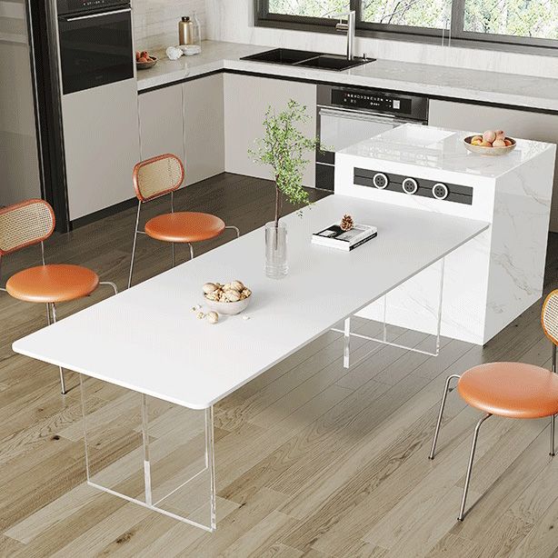 Modern Stone Rectangle Dining Table Double Pedestal Table for Dining Room