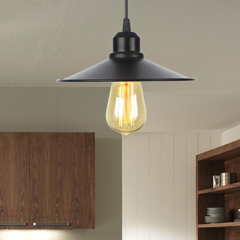 1 helles Innenheizanhänger Licht Bauernhaus Schwarz/Weiß Hanging Leuchte mit Kegel/Wellen-/breitem Flare Metallschatten