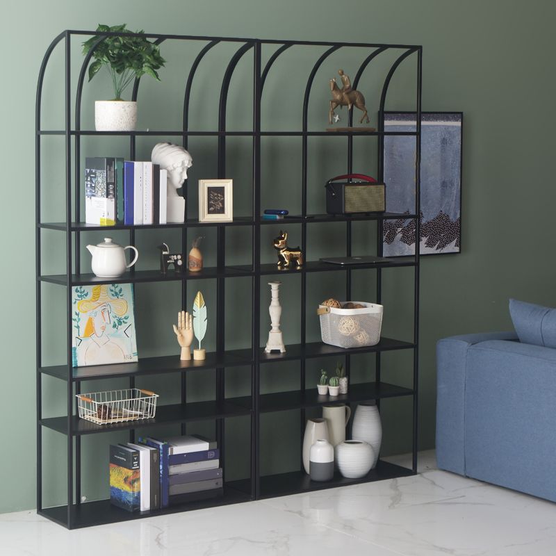 Industrial Metal Bookcase Etagere 5 Shelves Open Back Bookshelf