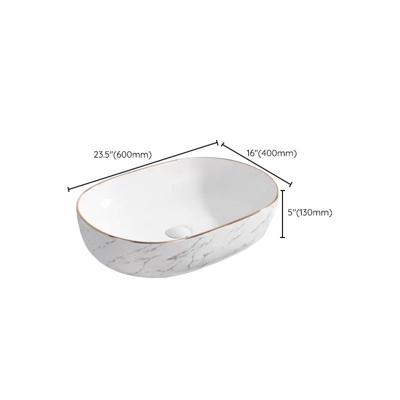 Contemporary Bathroom Sink with Pop-Up Drain Porcelain Oval-Shape Vessel Bathroom Sink