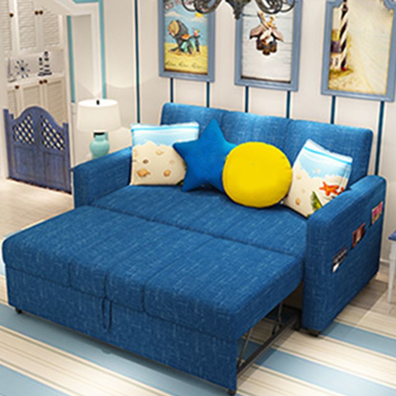 Square Arm Sofa Convertible with Pillows Sofa Bed in Navy for Apartment