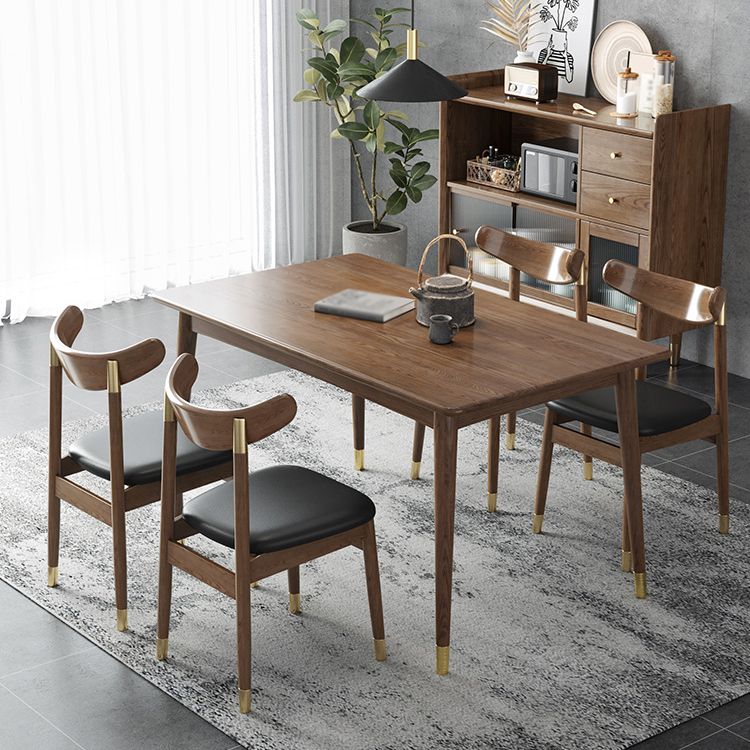 Modern Style Ash Wood Dining Table 4 Legs Rectangular Table in Wood Color