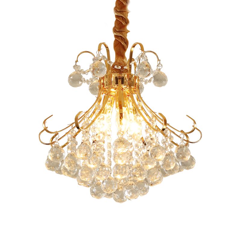 Flared Ceiling Light Modern Faceted Crystal Ball 3/4 Lights Gold Chandelier Light Fixture, 12"/16"/21.5" Wide