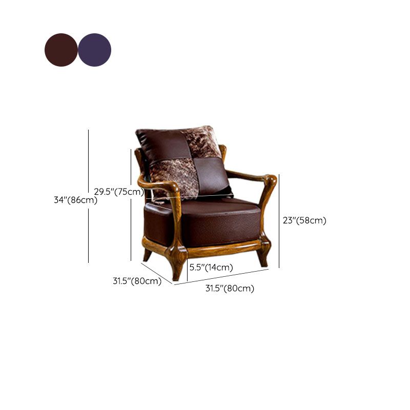 Solid Wood Frame Dining Arm Chair Leather Upholstered Arm Chair