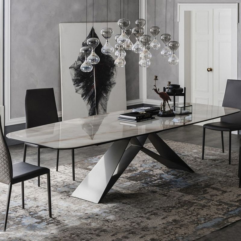 Metal Traditional Luxury Rectangular Table Sintered Stone Table for Dining Room and Kitchen