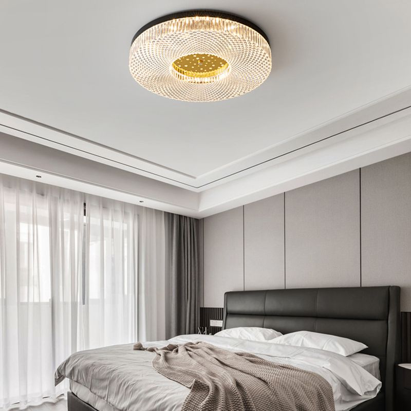 Modern Circular LED Flush Mount Lighting Golden / Black Ceiling Light for Bedroom