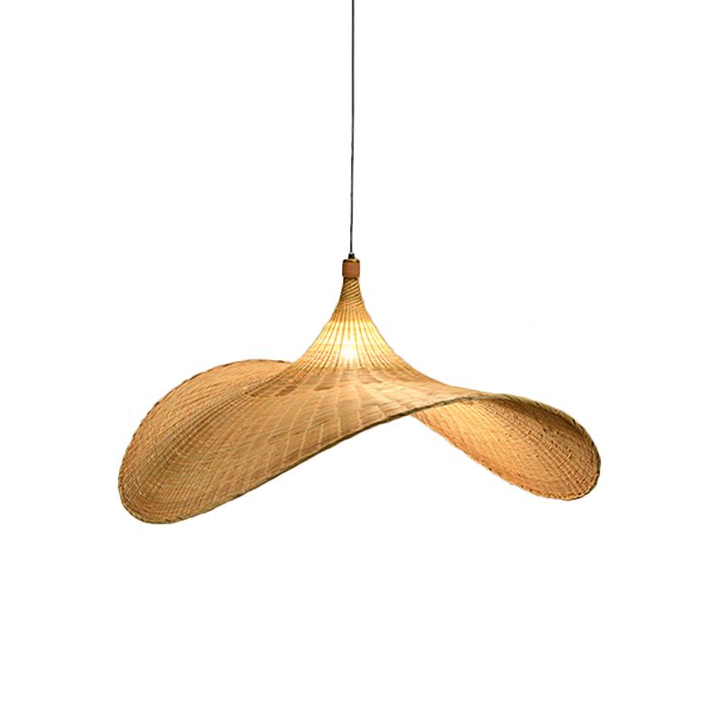 1 Bulb Living Room Pendant Lamp Asia Flaxen Hanging Light Fixture with Flare Bamboo Shade