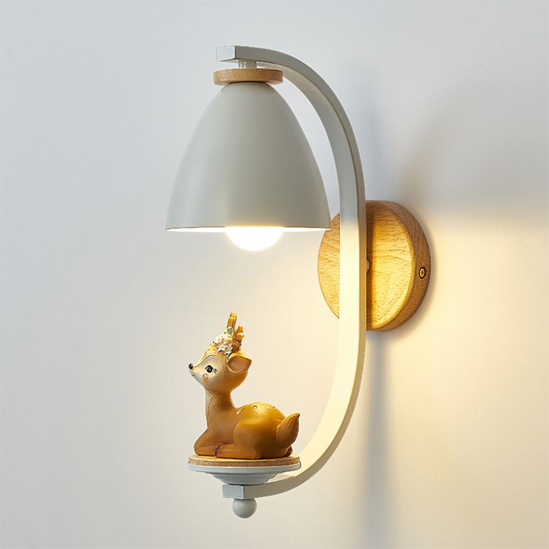 Metallic Cone Wall Lamp Nordic Style 1 Bulb White Wall Light Fixture with Figurine Decor for Kids Bedroom