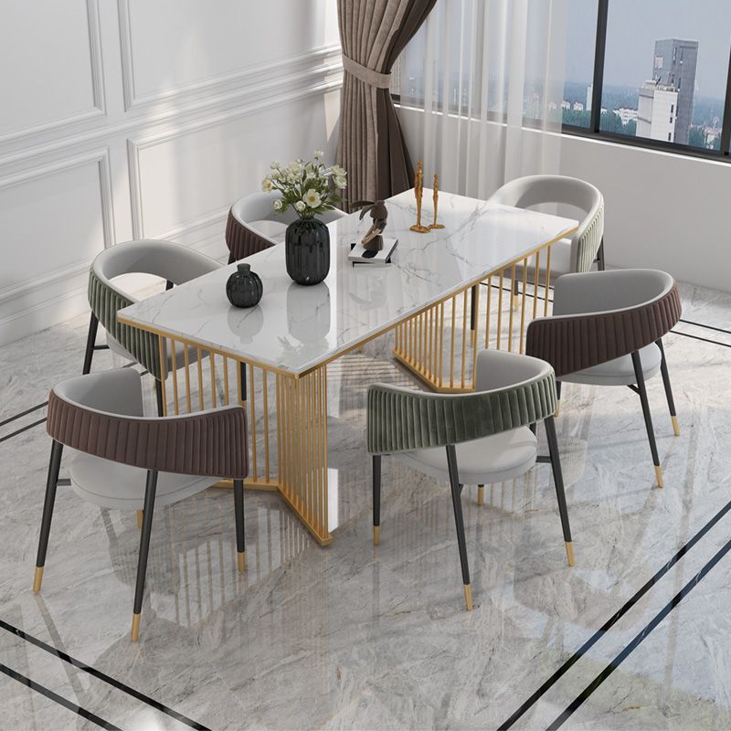 Glam Style 1/2/5/7 Pieces Dining Set Marble Top Dining Table Set with Velvet Chairs