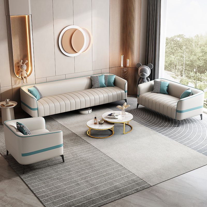 Contemporary 25.6" H Faux Leather Tuxedo Arm Sofa For Living Room