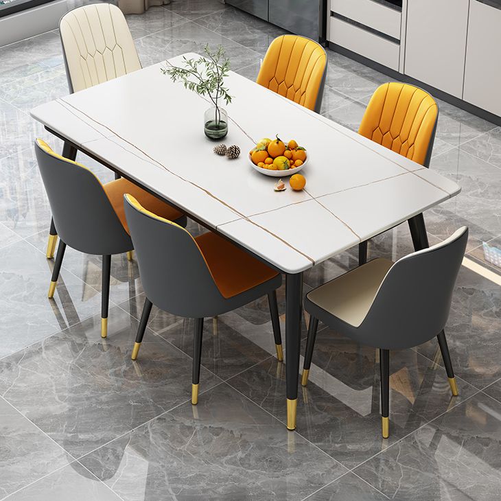 Industrial Style Home Sintered Stone Dining Table Rectangle Table with 4 Legs Carbon Steel Base
