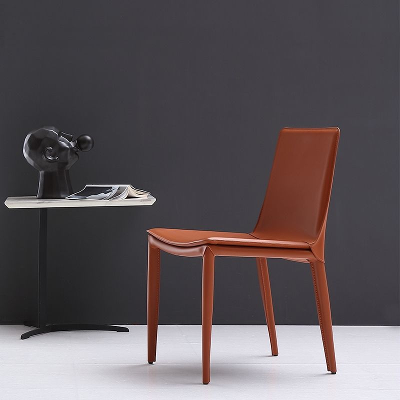 Silla auxiliar de cuero estilo diseñador para el hogar, silla de comedor con respaldo sólido (juego de 2)