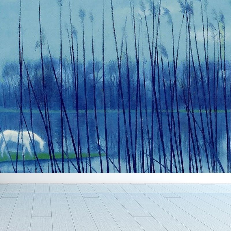 Huge Contemporary Mural Wallpaper in Blue Reed Grass Wall Art, Custom Size Available
