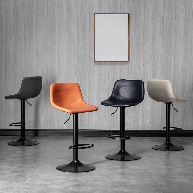 Scandinavian Metal Barstool Adjustable Low Back Faux Leather Barstools in Matte Finish