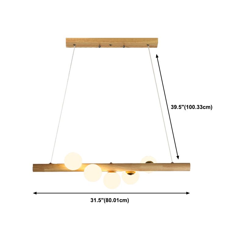 Contemporary Globe Hanging Light Wood Island Light Fixture for Dining Room