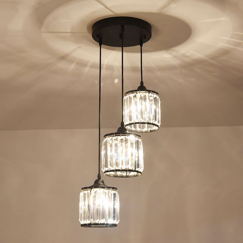 Kristallschwarzes Anhänger Licht in moderner Luxusstil Eisenzylindroid -Hängslampe für Innenräume
