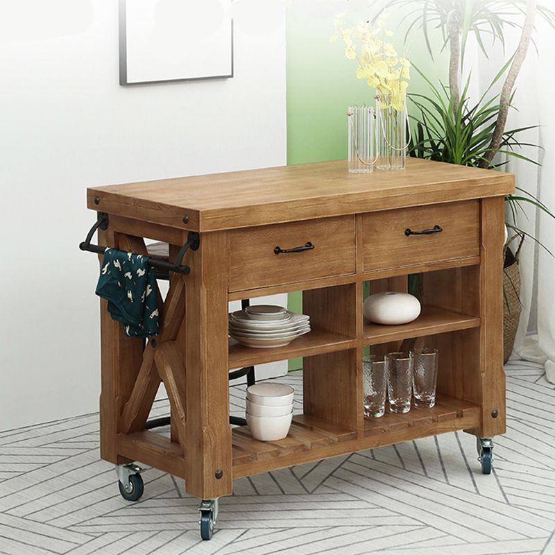 Modern Solid Wood Rectangle Kitchen Island Cart with Casters