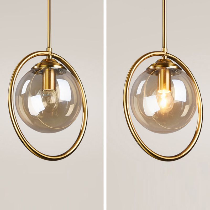 Dinning Room Three Head Sphere Shape Hanging Light  Glass and Metal Modern Down Lighting Pendant