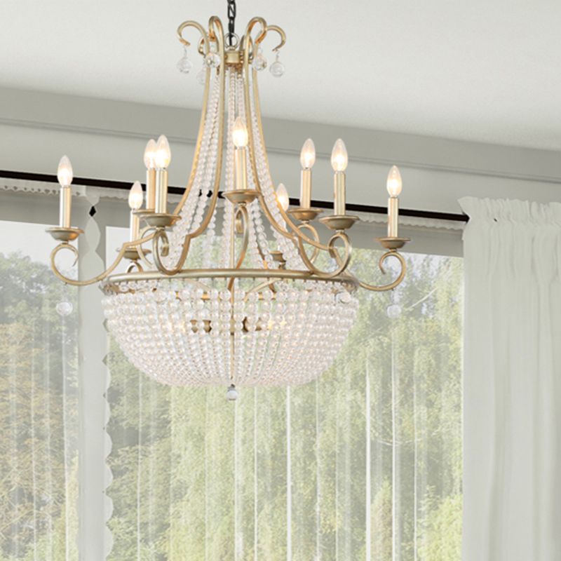 Crystal Beaded Basket Pendant Lamp Rustic Dining Room Ceiling Chandelier with Candle Design