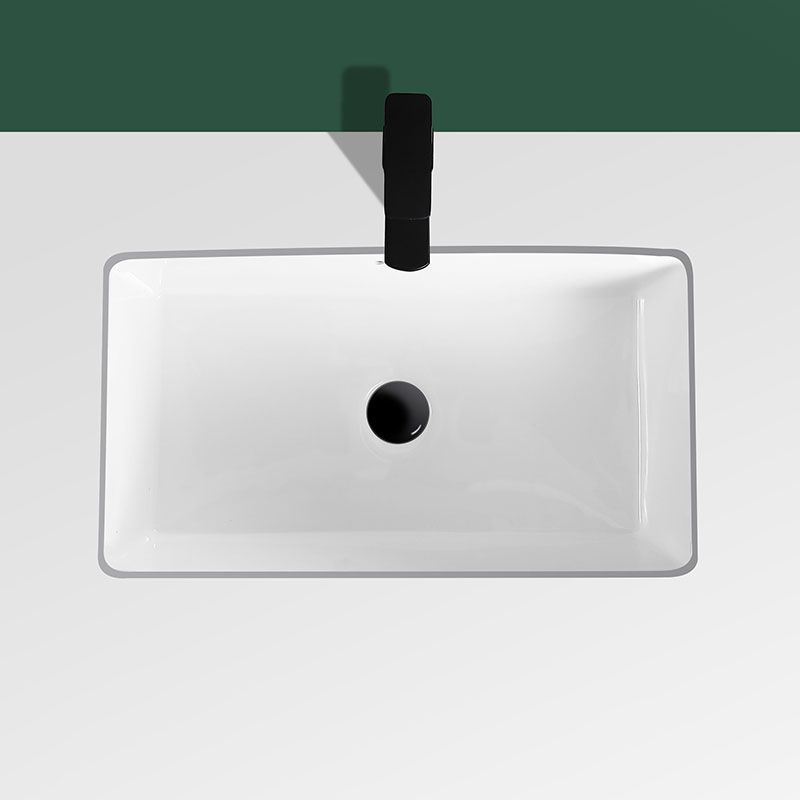 Modern Undermount Vanity Sink Rectangular Porcelain with Overflow Vessel Sink