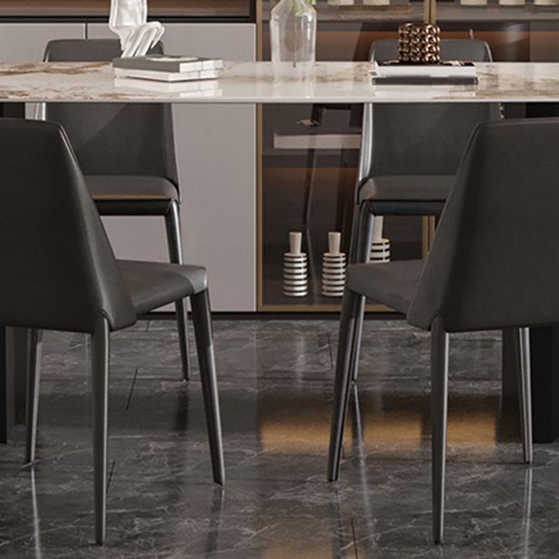 Modern Steel Dinette Set 1/2/7 Pieces Rectangle White Sintered Stone Top Dining Table Set