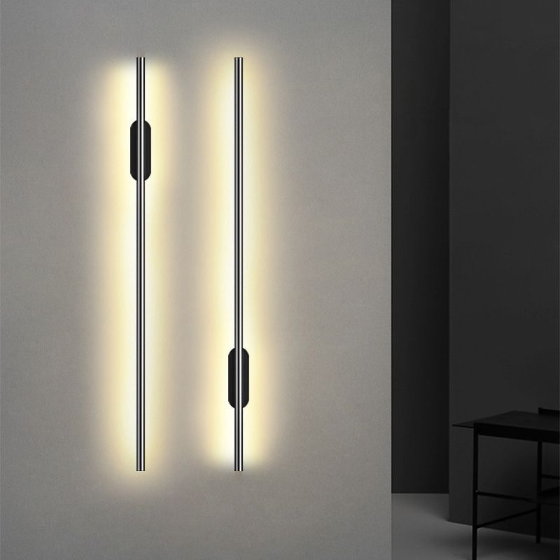 Black Rod LED Wall Lamp Fixture Simple Style Metallic Sconce Light for Living Room