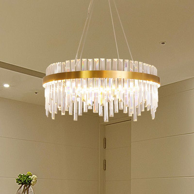 Luz de techo colgante de LED de 16 "/19.5" de ancho de ancho Postmodern Circle de vela de cristal Luz en oro