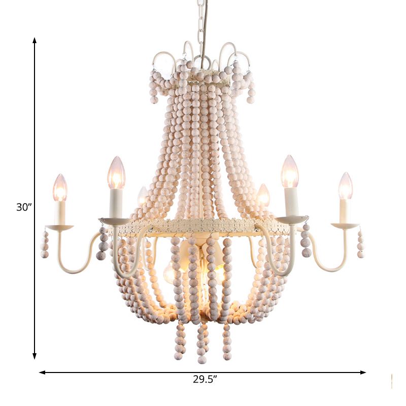 Empire Wood Strand Chandelier Light Rustic 9 Lights Dining Room Pendant Ceiling Light in White