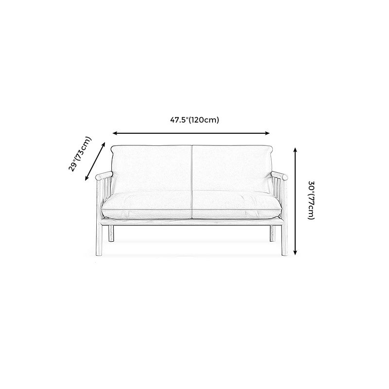 Stationary Leather Living Room Sofa Tuxedo Arm Settee in White/Brown