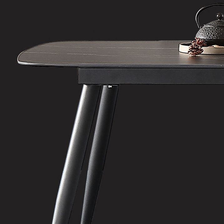 Modern Rectangle Dining Table Sintered Stone Dining Table with 4 Black Legs for Home Kitchen Dinner