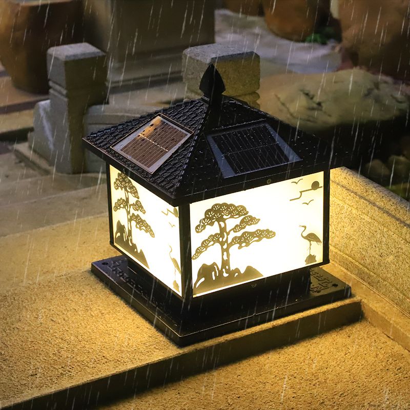 Square Shape Metal Outdoor Lamp Modern Style 1 Light Solar Pillar Lights