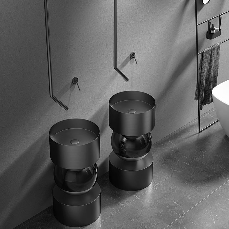 Contemporary Bathroom Sink with Pop-Up Drain Metal Round Pedestal Bathroom Sink
