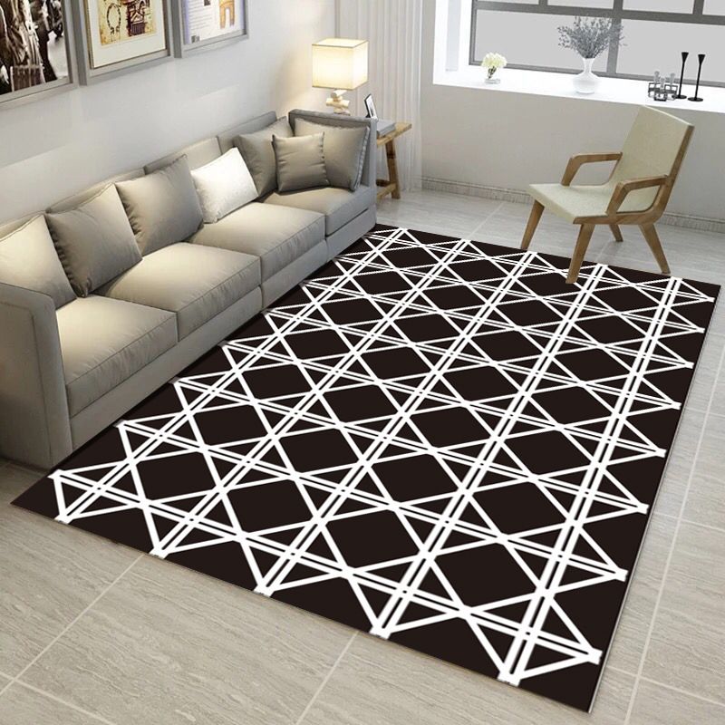 Continuous Geometric Pattern Rug Synthetic Carpet Stain Resistant Rug for Bedroom