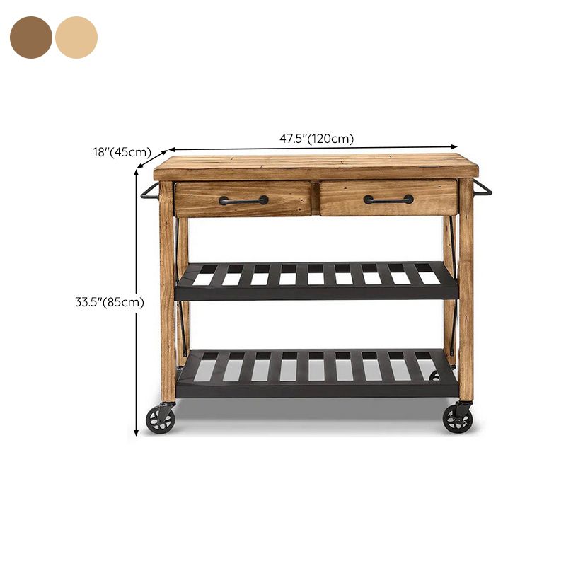 Modern Style Wood Kitchen Island Cart Rolling Kitchen Cart with Open Storage